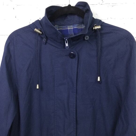 London Fog Hooded Minimalist Preppy Lightweight Casual Blue Full Zip Coat Size 8 - Picture 2 of 11